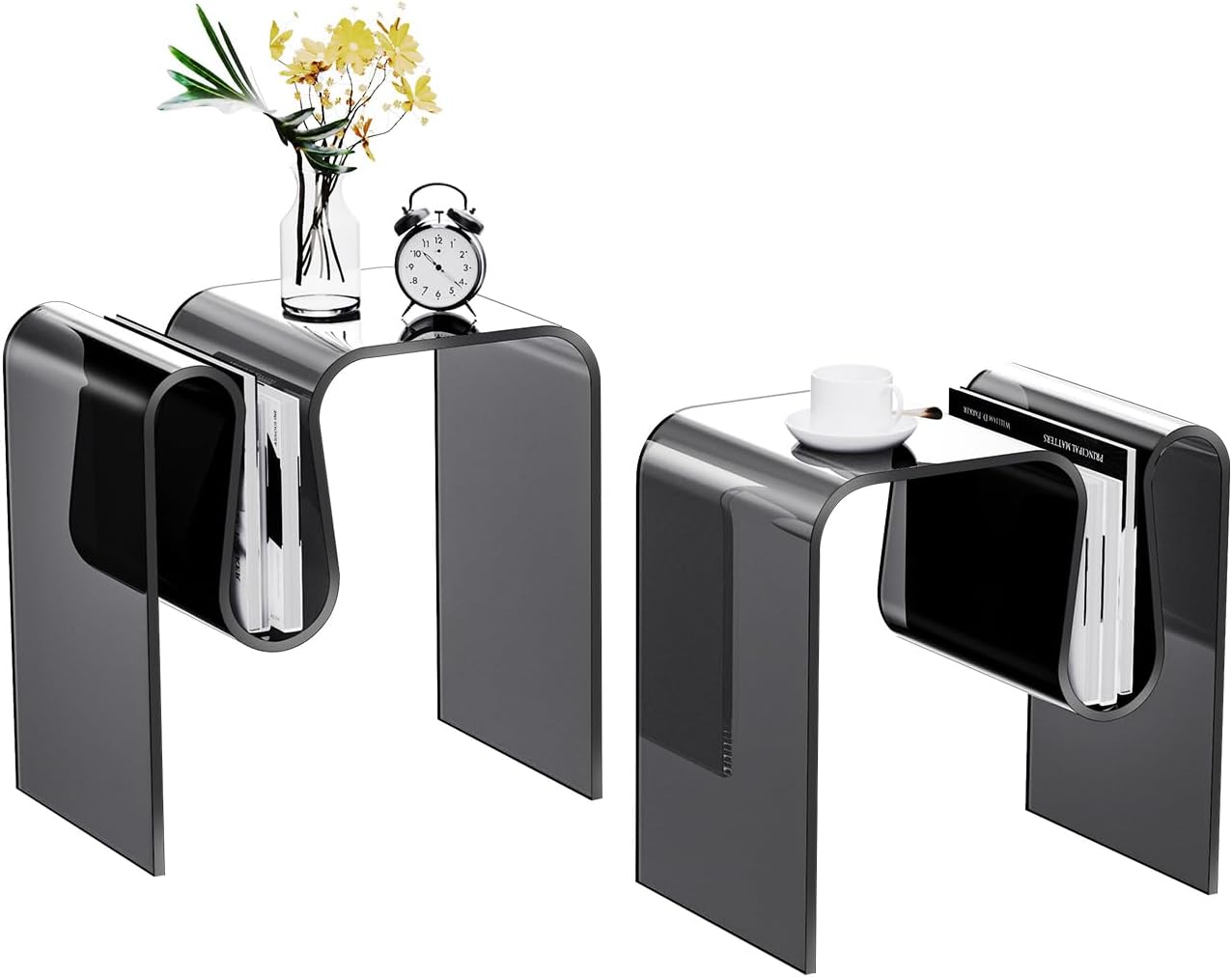 solaround Mesa auxiliar de acrílico, mesa auxiliar pequeña para sala de estar, mesita de noche para dormitorio, mesita de noche Lucite (2, negro,