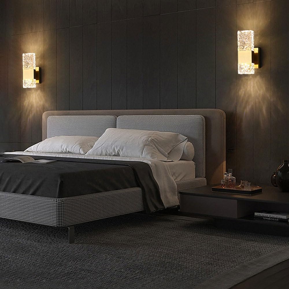 Modernos apliques de pared de cristal, lámpara de pared con acabado de color dorado mate, iluminación de pared de cristal con pantalla de vidrio