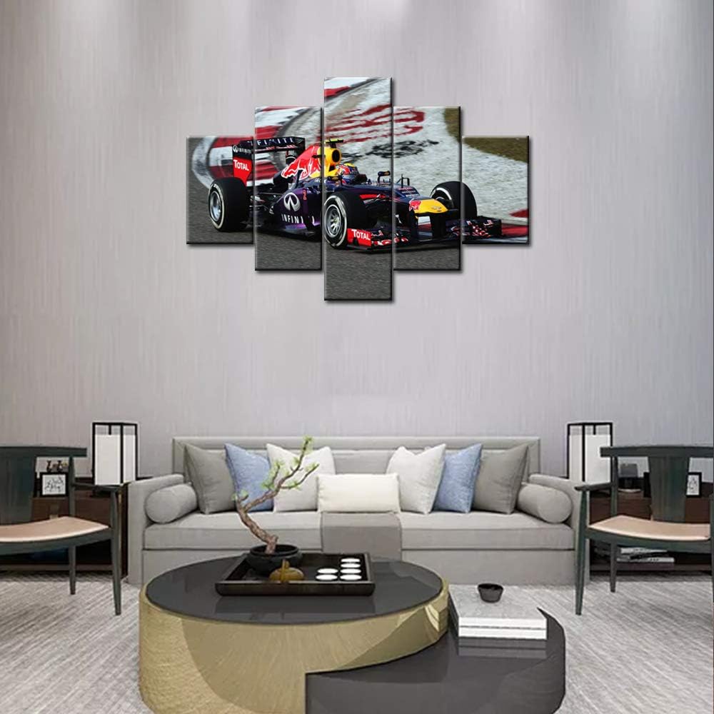Red Bull F1 Team Racing – Lienzo impreso con diseño de autos de carreras, 5 piezas, imágenes de Fórmula 1, circuito de Cataluña, lienzo de varios
