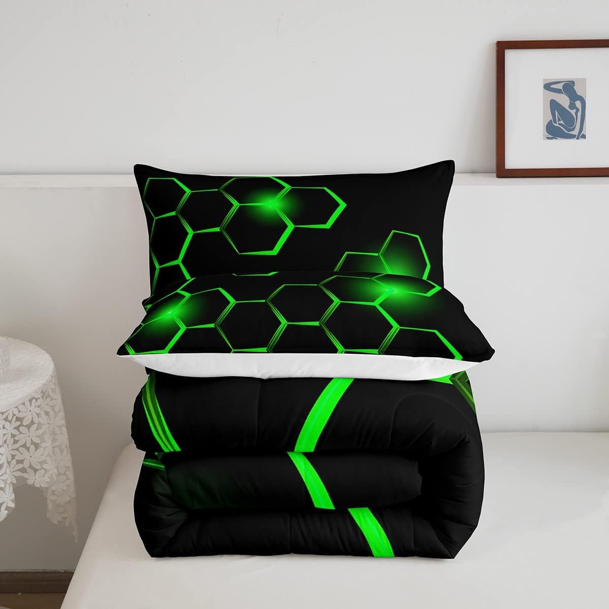 Juego de edredón de panal para niños, juego de ropa de cama hexagonal geométrica moderna para niños y adolescentes, decoración de dormitorio,