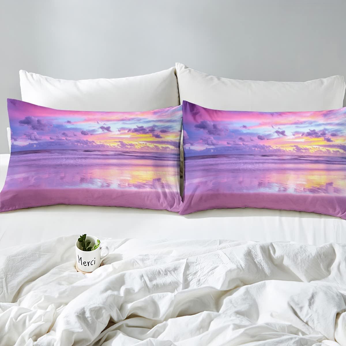 Erosebridal Hawaii Beach – Juego de ropa de cama con diseño de océano para niños y niños, funda de edredón morada con puesta de sol marina, funda de