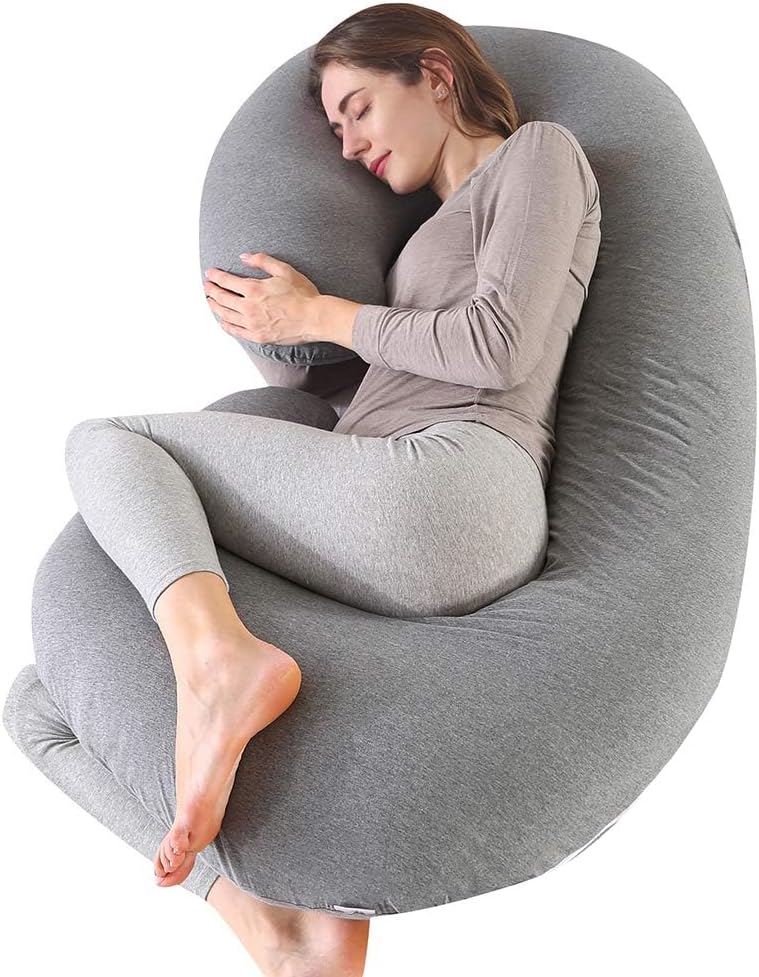 yoyomax Almohadas de embarazo, en forma de C, almohada de maternidad de cuerpo completo, almohada de espuma viscoelástica con funda de jersey