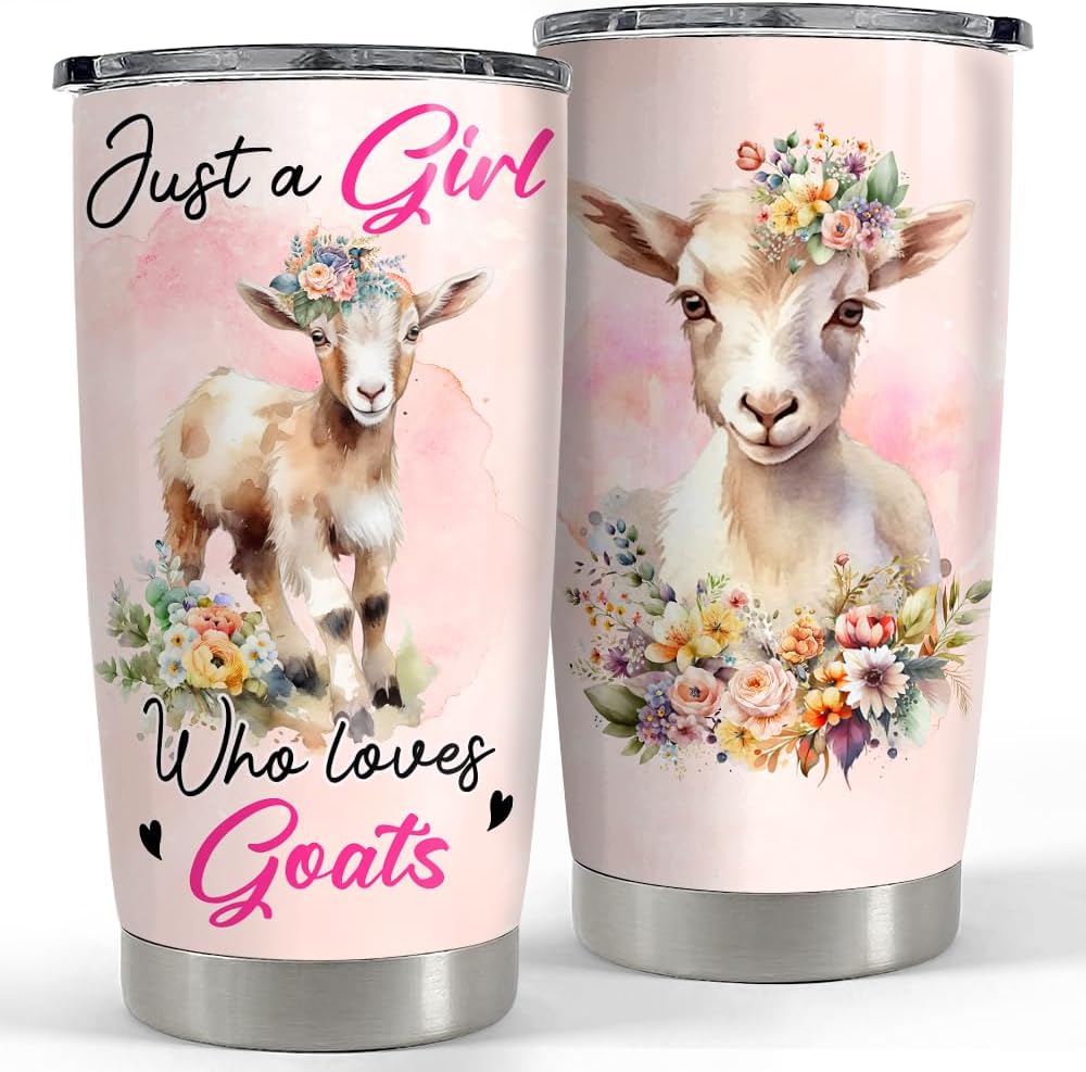 SANDJEST Vaso de cabra de 20 onzas con aislamiento de acero inoxidable con diseño de chica y cabra para café, taza de viaje, regalos para mujeres,