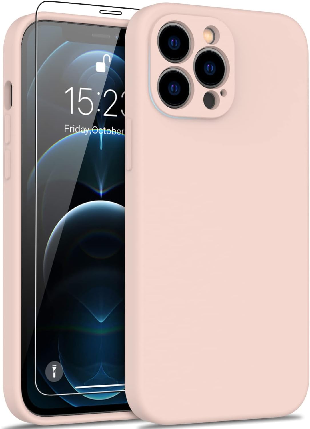 DEENAKIN Funda compatible con iPhone 12 Pro con protector de pantalla, mejora la protección de la cámara, funda protectora de goma de gel de