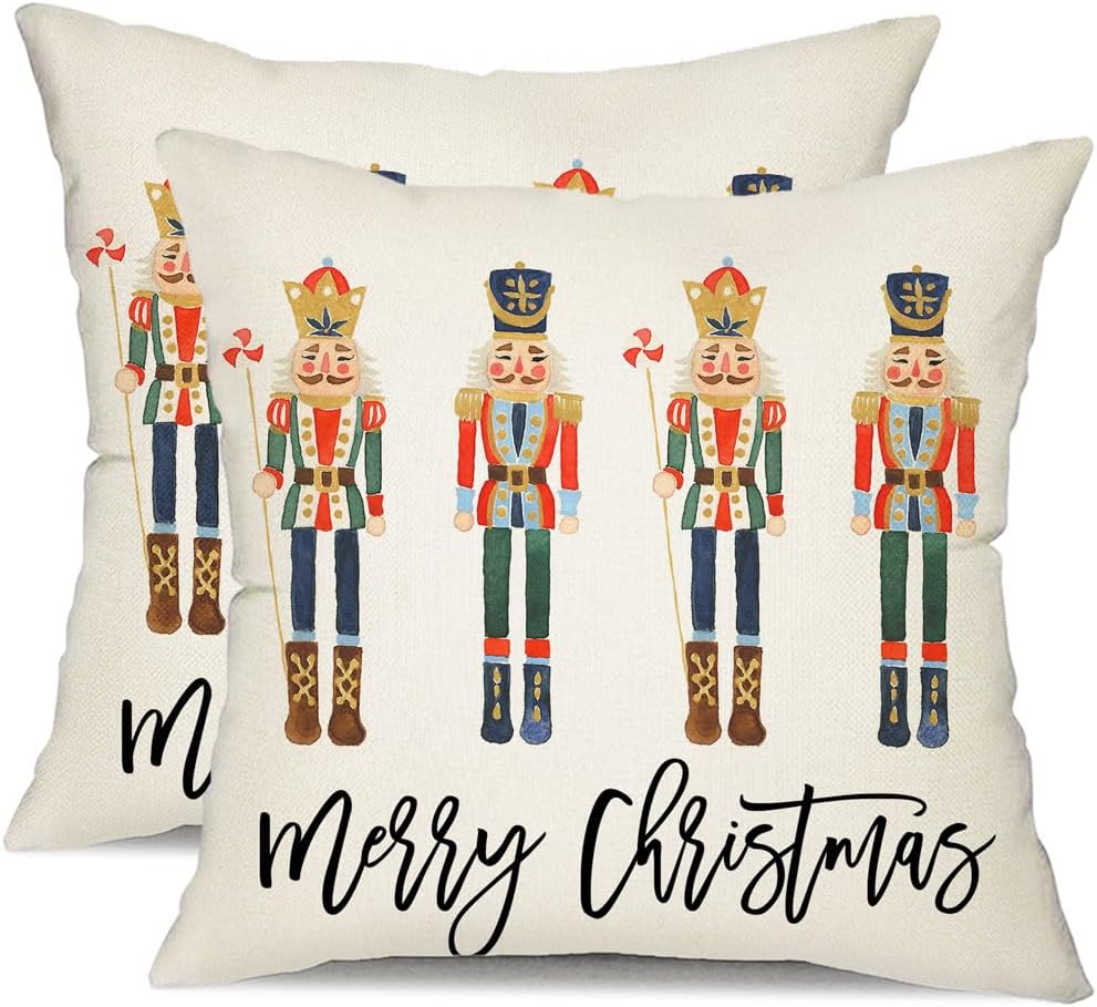 Juego de 2 fundas de almohada de 18 x 18 pulgadas con diseño de cascanueces para decoración navideña de invierno y fiestas, para sofá G18