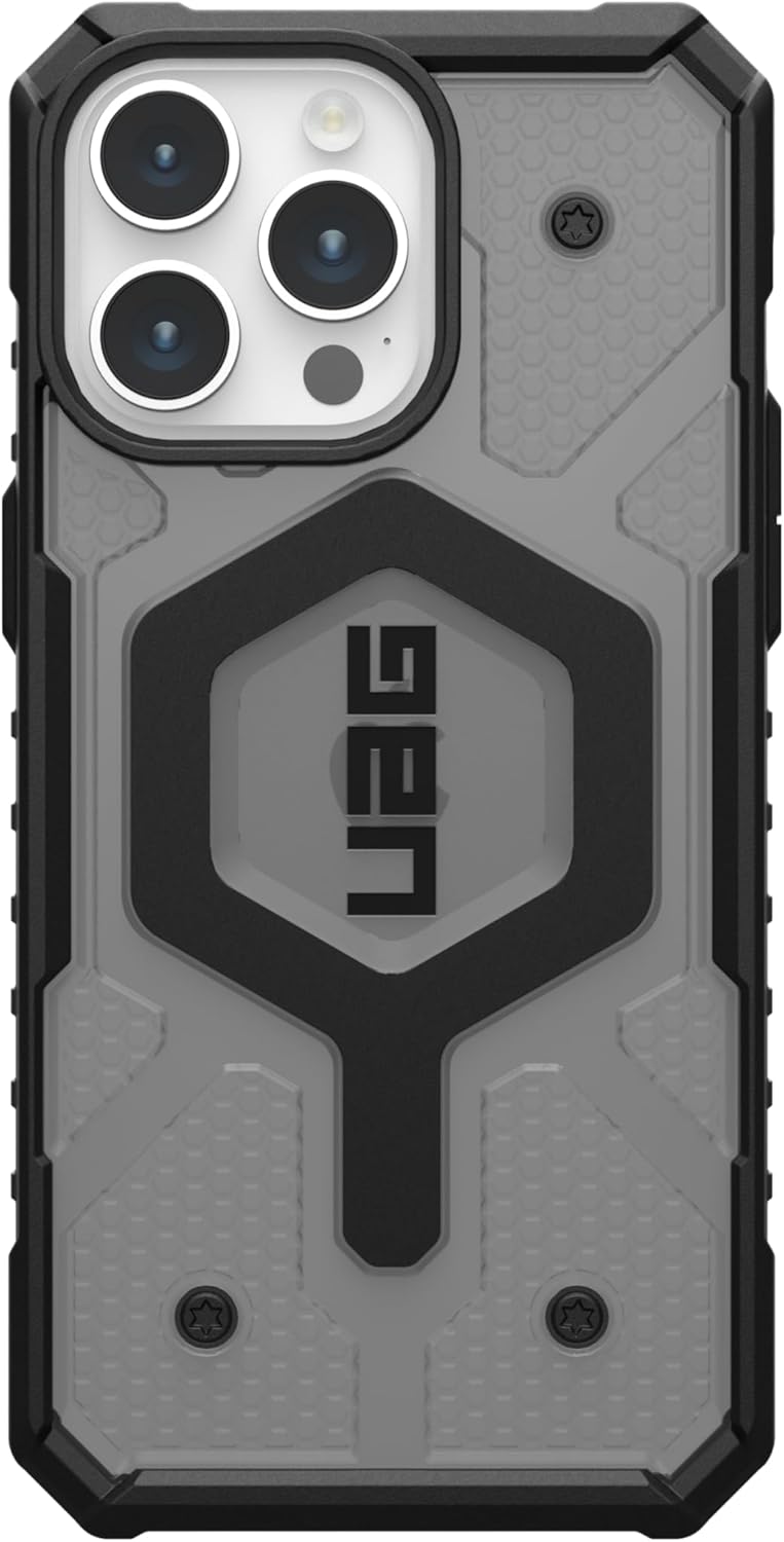 URBAN ARMOR GEAR UAG – Funda compatible con iPhone 15 Pro Max de 6.7 pulgadas, Pathfinder transparente cenizanegro, imán integrado compatible con