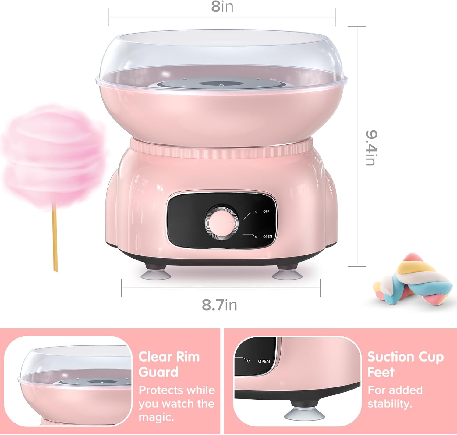 Candey Máquina de algodón de azúcar, fabricante de algodón de azúcar para niños, hace azúcar duro, hilo de azúcar, dulces caseros para fiestas de