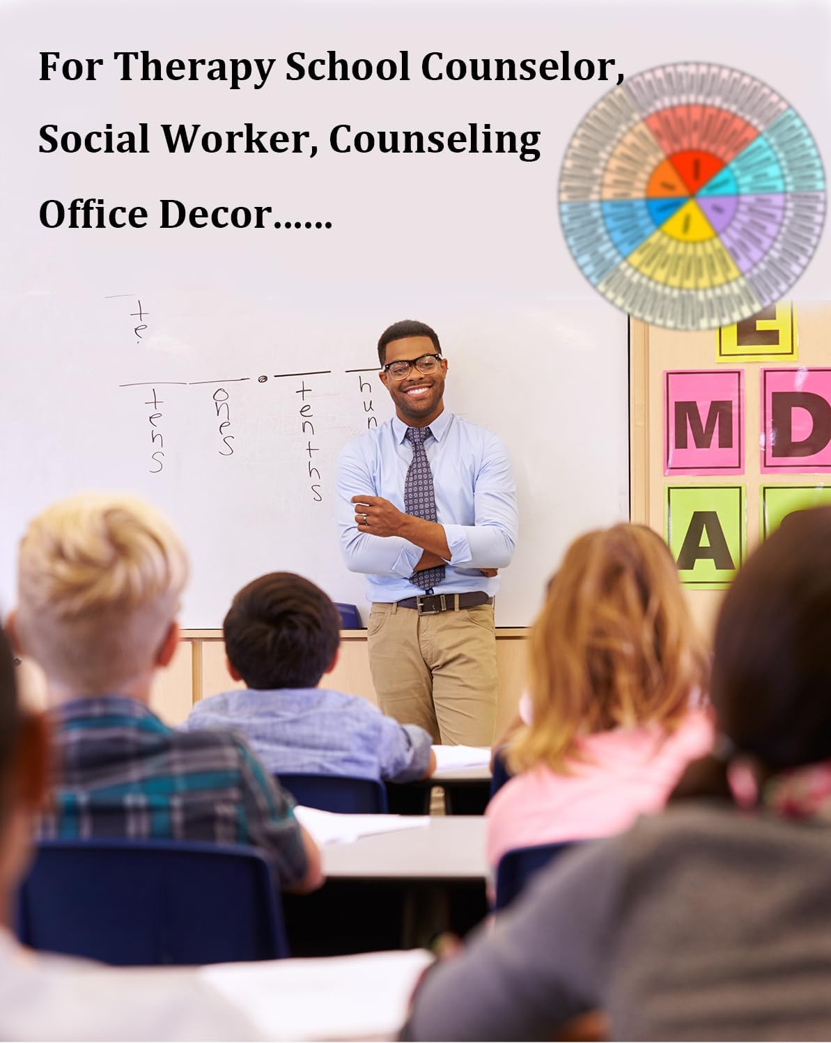 VROCUSE Feelings Wheel – Rueda de acrílico grande de 12 pulgadas para terapia, consejero escolar, trabajador social, decoración de oficina de