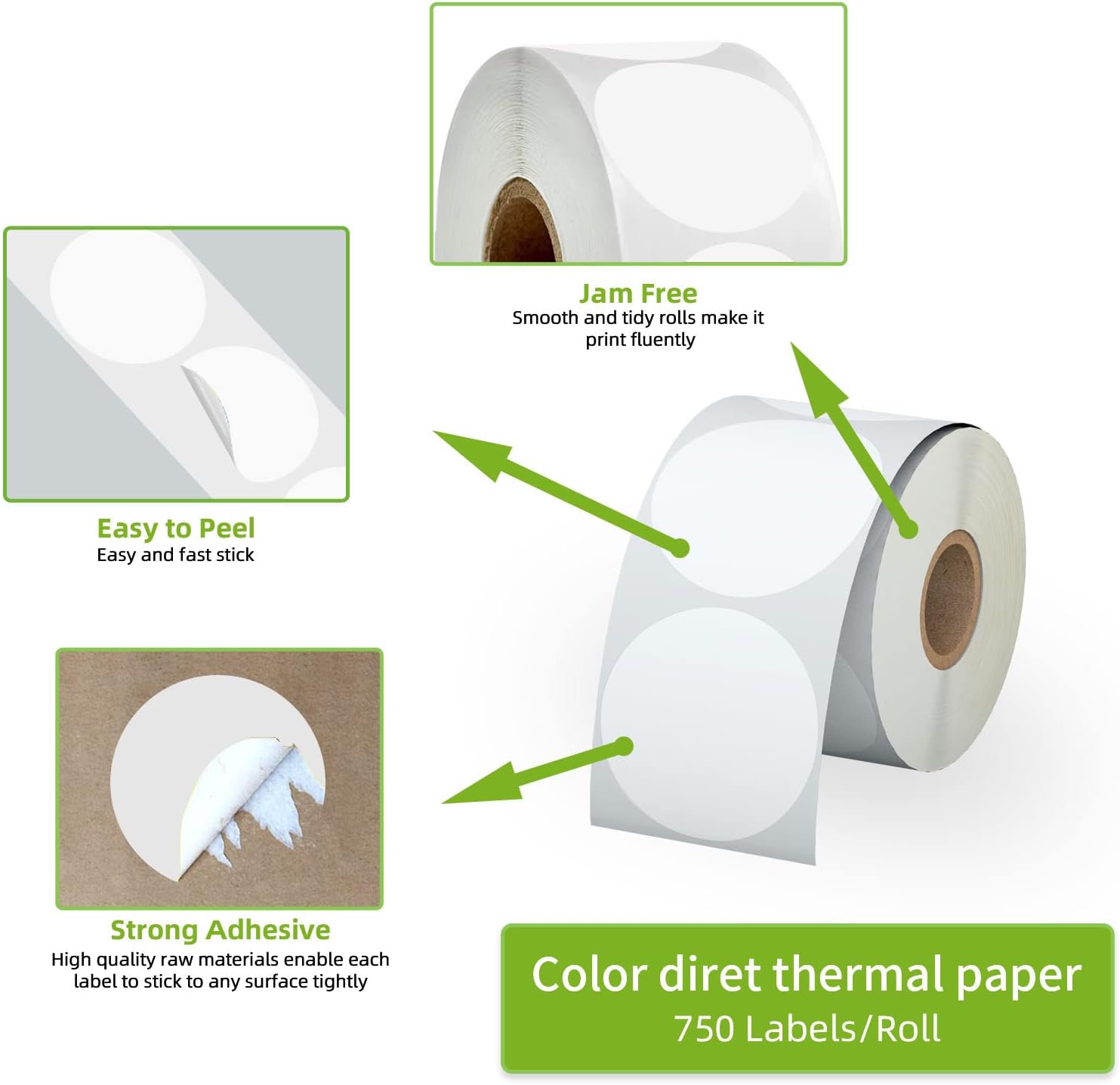 Anylabel Etiquetas térmicas directas de círculo blanco de 2 pulgadas, calcomanías térmicas directas redondas autoadhesivas, etiquetas adhesivas