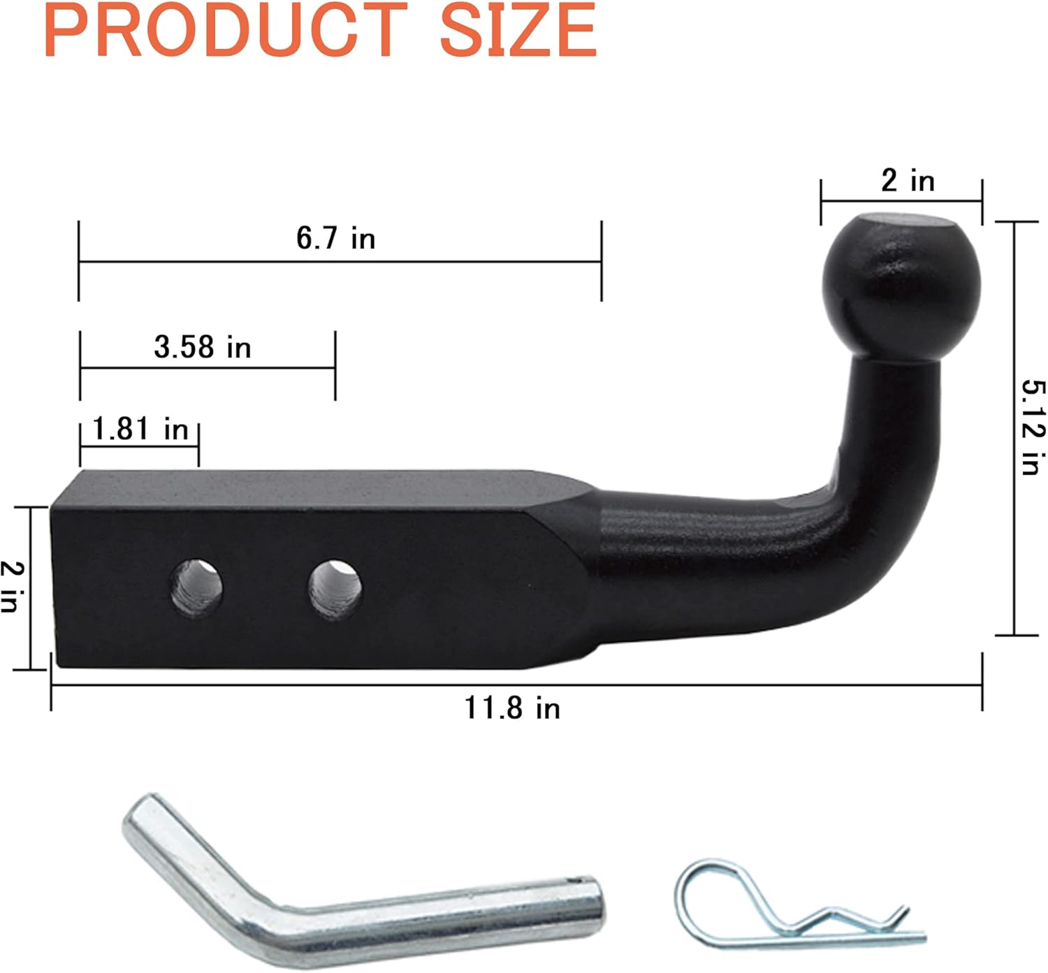 Pickup – Soporte de bola de enganche de remolque sin soldadura con bola de 2 pulgadas y pasador de enganche, se adapta a receptor de 2 pulgadas,