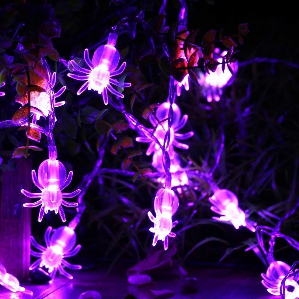 Toodour Luces de araña para decoración de Halloween, impermeables, 15.25 pies, 30 luces LED alimentadas por pilas para decoración de Halloween