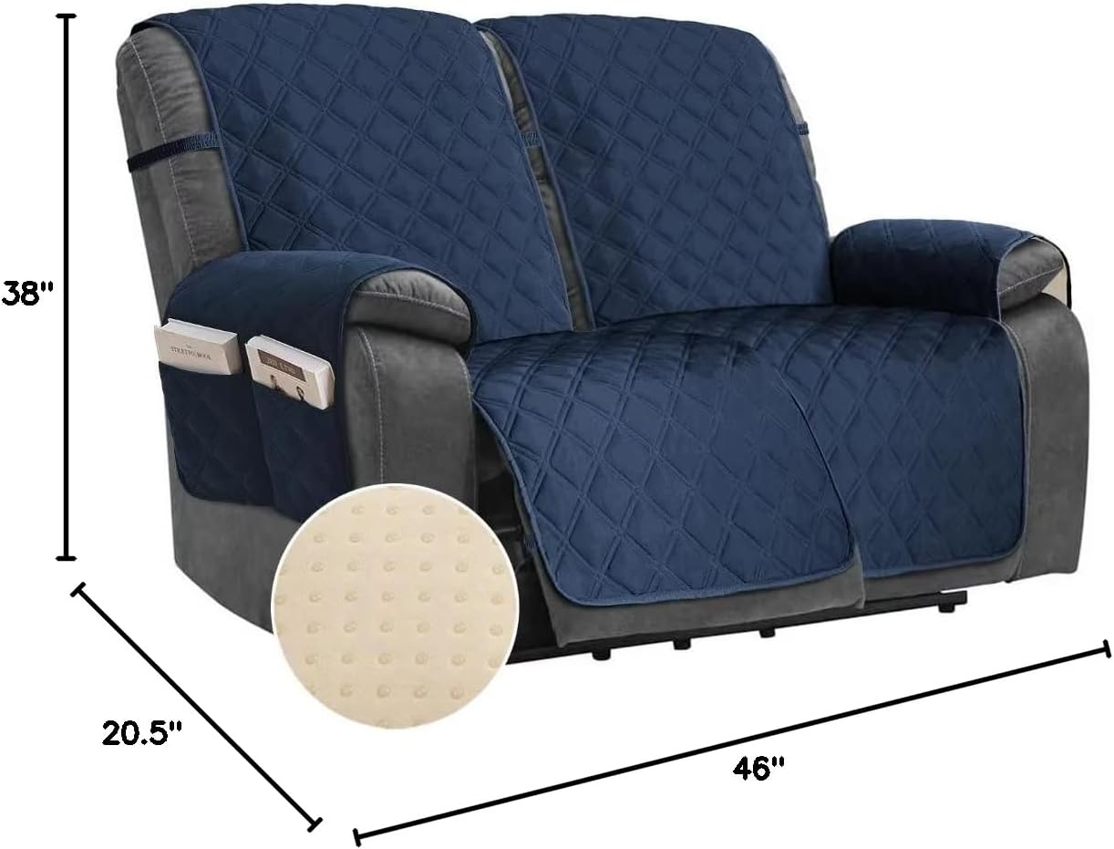 TOMORO Funda reclinable antideslizante, 100% impermeable, acolchada para silla reclinable, protector de muebles con bolsillos, funda de sofá lavable