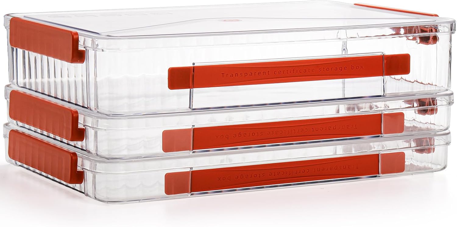 Mezchi Juego de 3 fundas de plástico portátil para proyectos, caja de almacenamiento de archivos transparente de 14 x 9 pulgadas con tapas, caja de