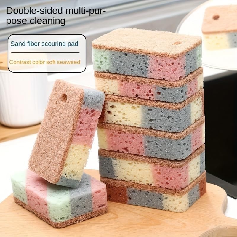 Esponja de queso de color de cocina, 5 piezas, esponja de aceite antiadherente de doble capa mejorada para limpieza de platos, ollas, cepillo de