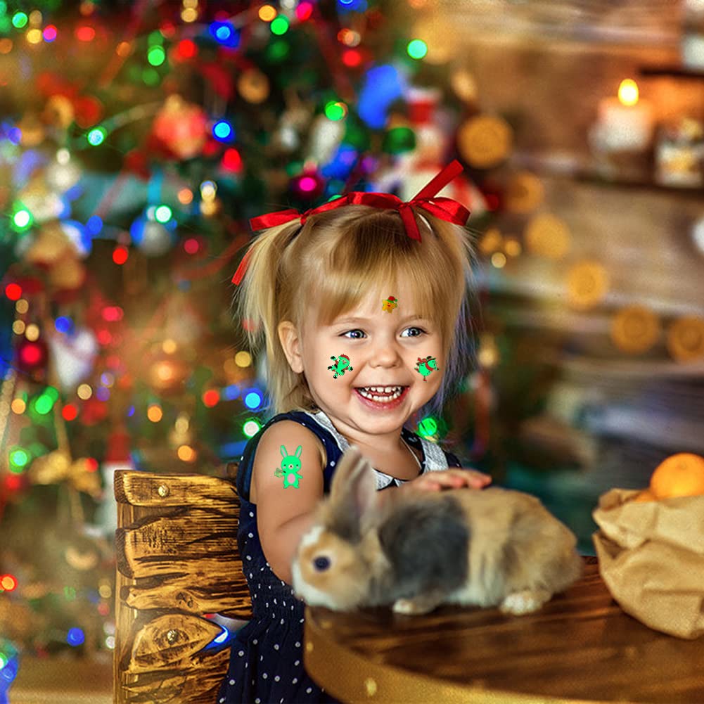 10 hojas de 105 tatuajes temporales de Navidad para niños que brillan en la oscuridad, tatuajes para niños y niñas, decoraciones de Navidad,