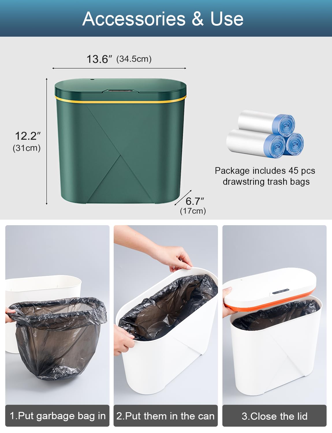 Bote de basura automático de 4 galones con tapas, difusor de aceite esencial, sin contacto, para dormitorio, pequeños botes de basura inteligentes,