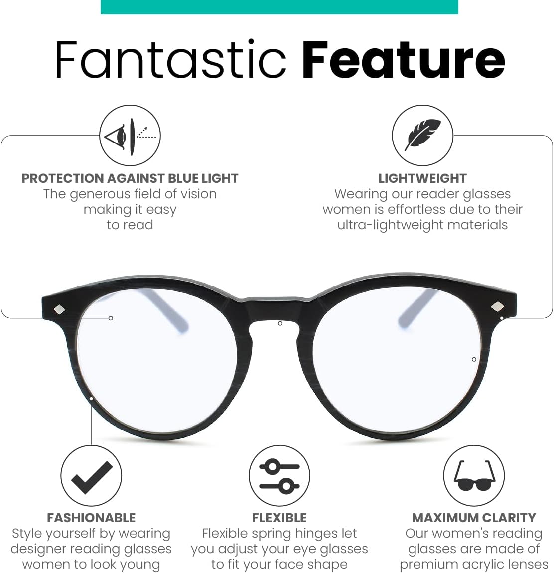 Lentes de luz azul redondos negros para hombres y mujeres para lucir modernos con visión clara, anteojos de lectura resistentes y duraderos para