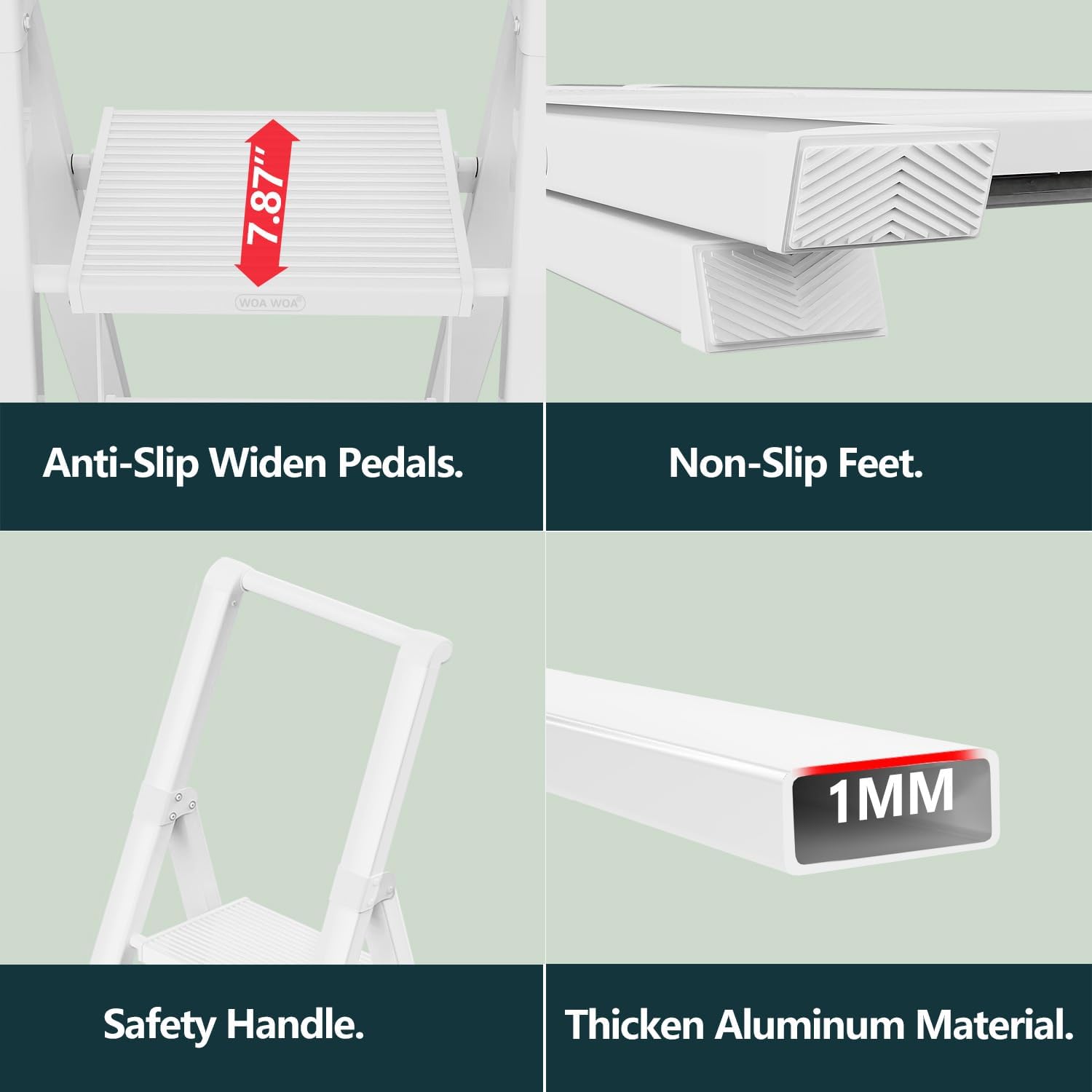Escalera de 5 peldaños con peldaños anchos, escalera ligera portátil con asa, escalera plegable de aluminio con pies antideslizantes, fácil de