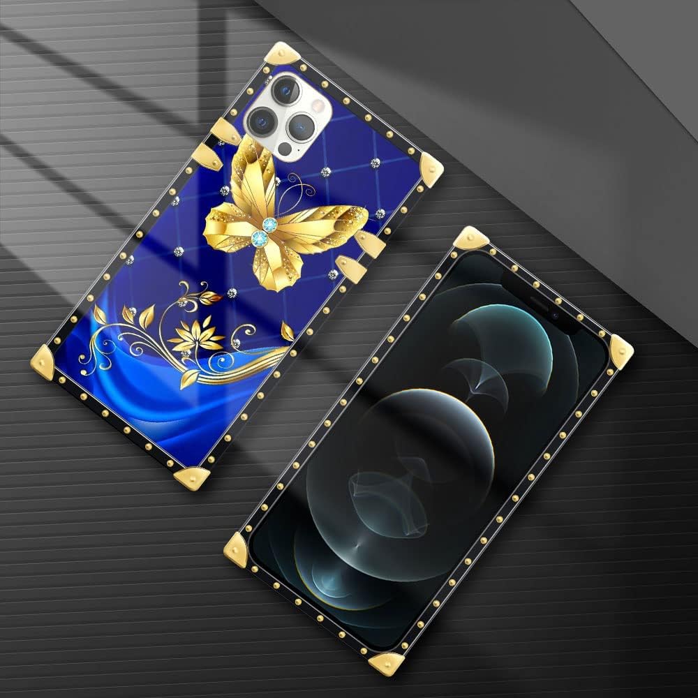 DAIZAG Funda compatible con iPhone 13 Pro Max, fundas con diseño de mariposa de diamante para niñas y mujeres, decoración de esquinas de metal retro