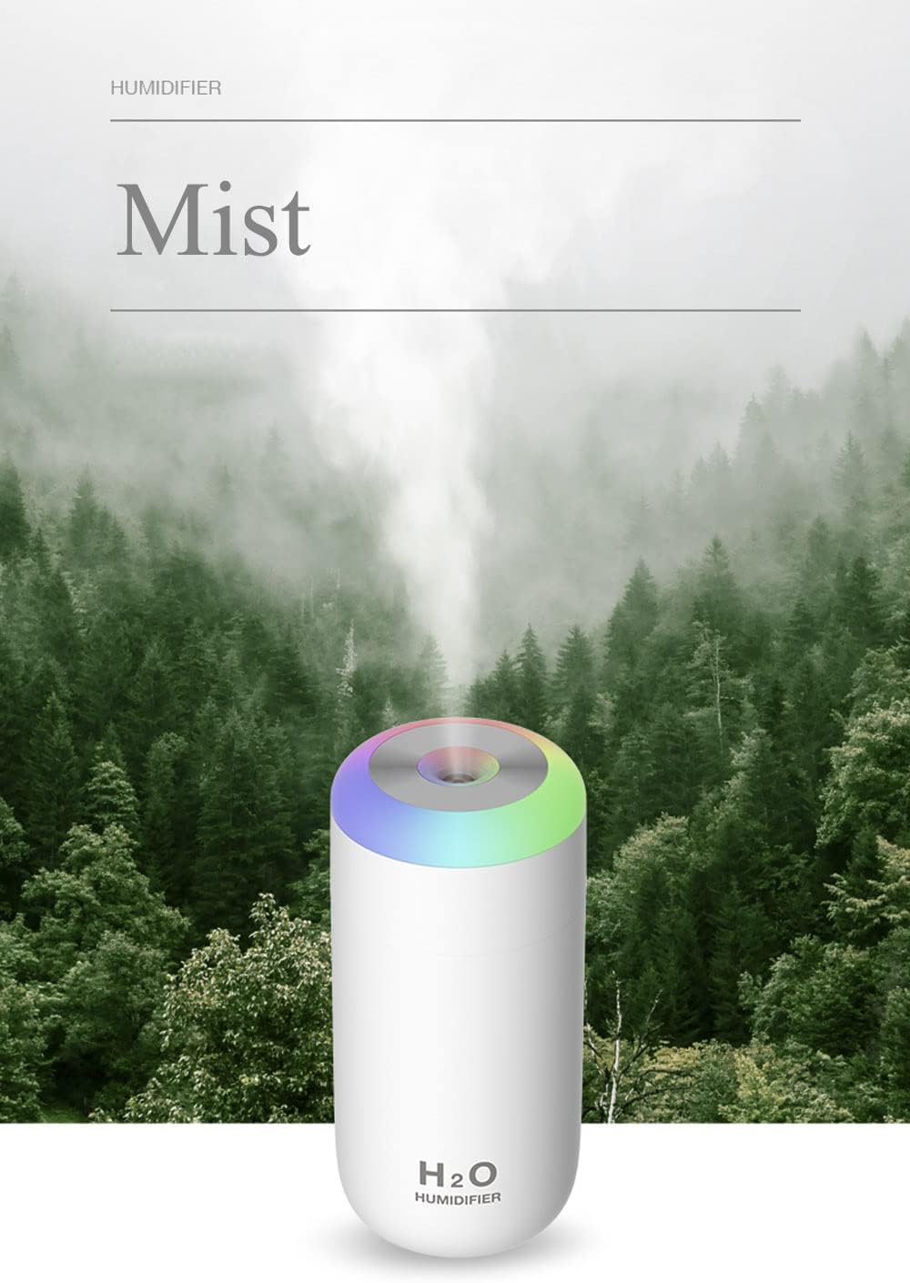 Mini humidificador, humidificador de bebé de 11.8 fl oz para dormitorio, humidificador de niebla fría para bebé, humidificador LED con luz nocturna,