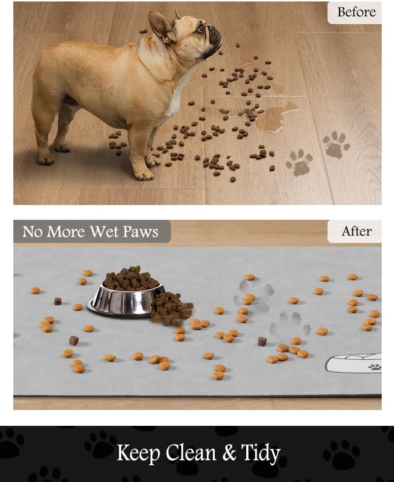 Tapete de alimentación para mascotas, tapete absorbente de comida para perros, tapete para alimentos y agua, de secado rápido, tapete de comida para