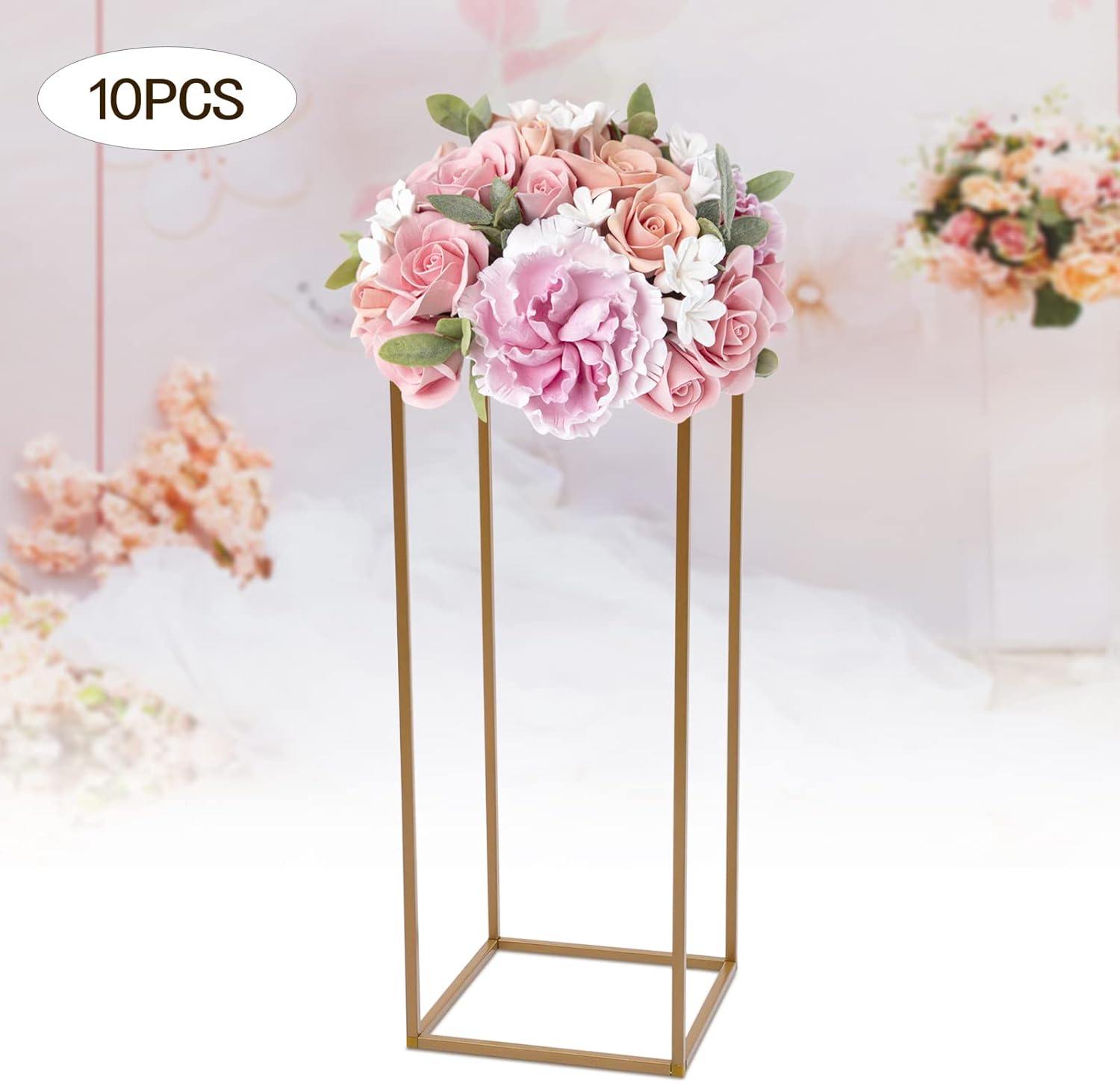 10 piezas de centro de mesa de oro para bodas, 23.6 pulgadas de metal geométrico jarrón de flores soporte para arreglos florales, centros de mesa de
