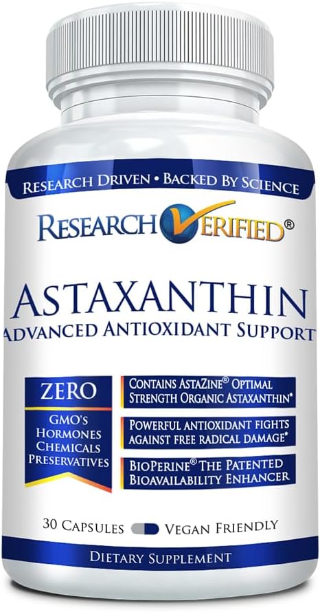 Research Verified Astaxantina – Potente antioxidante, combate los radicales libres, apoya la piel, las articulaciones, el cerebro, los ojos y el