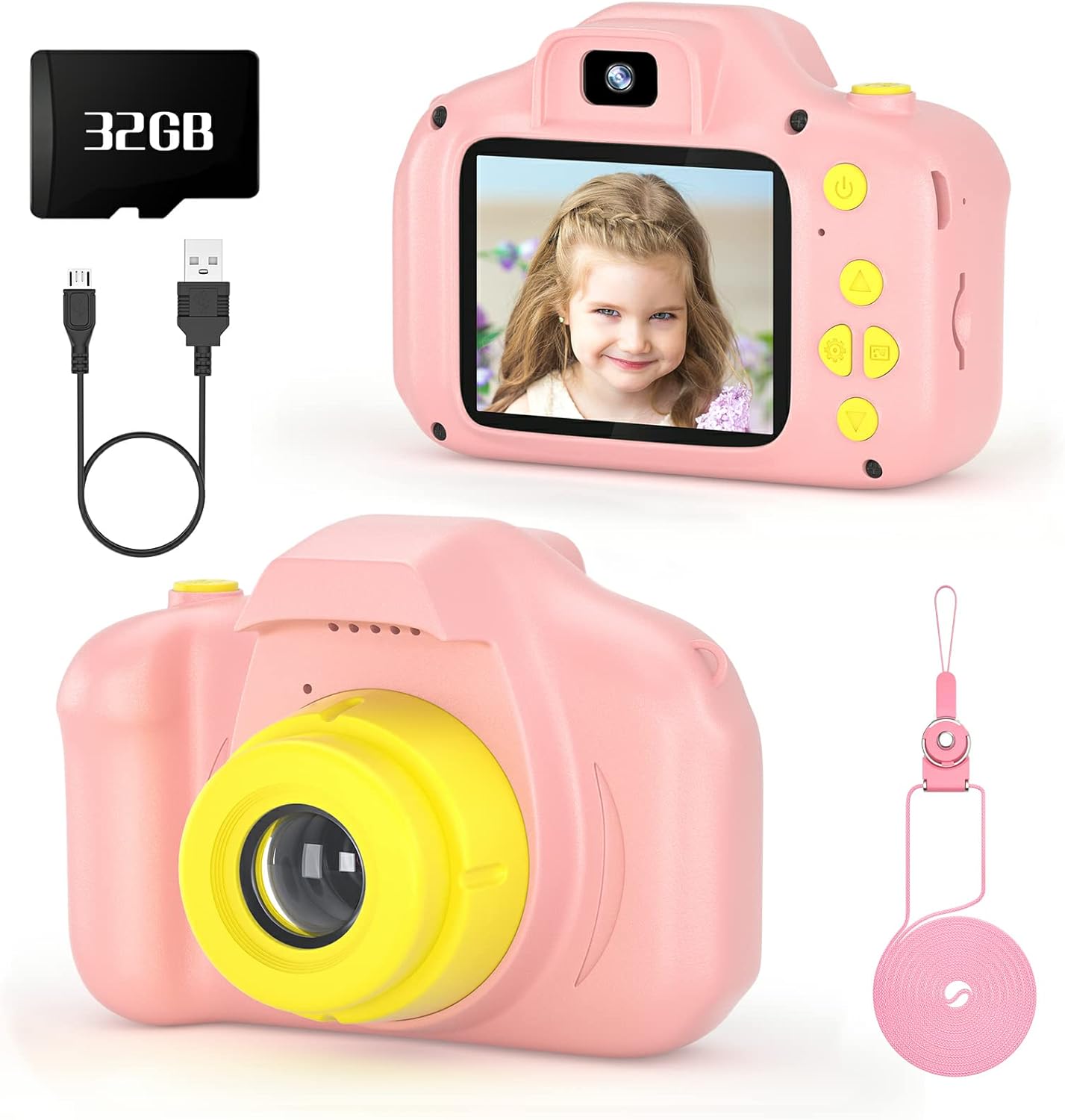 Cámara selfie para niños, cámaras digitales para niños de 3 a 9 años, juguetes al aire libre, grabación de video para niños pequeños de 3, 4, 5, 6,