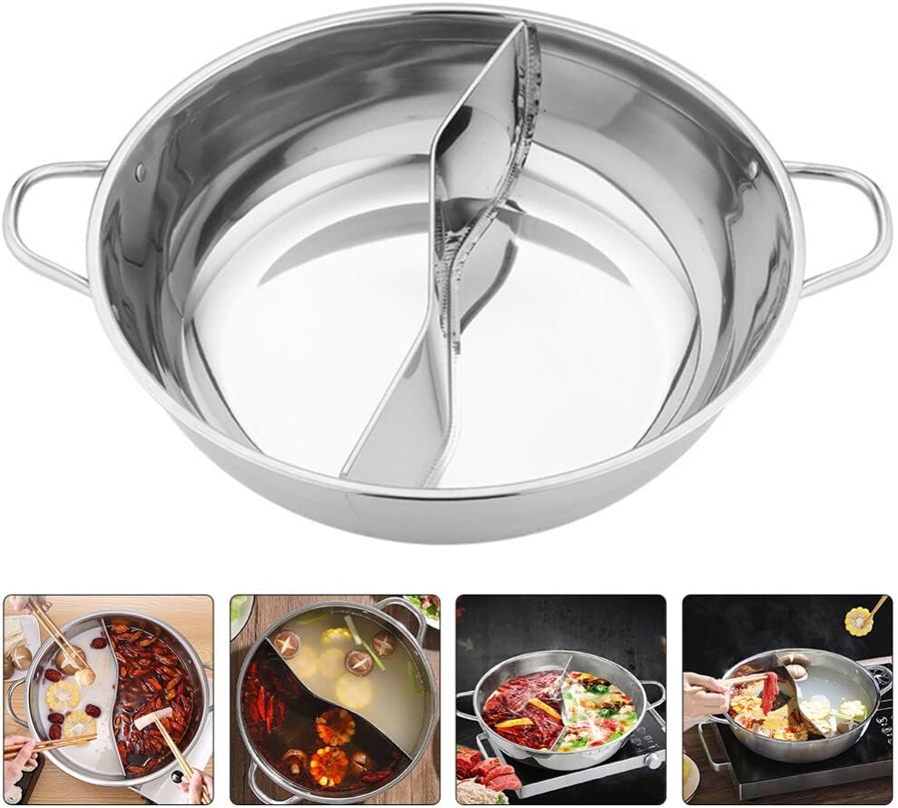 Olla dividida de doble sabor Shabu Shabu Olla con divisor Olla caliente antiadherente de doble cara 11.0 in Olla dividida para estufa de inducción