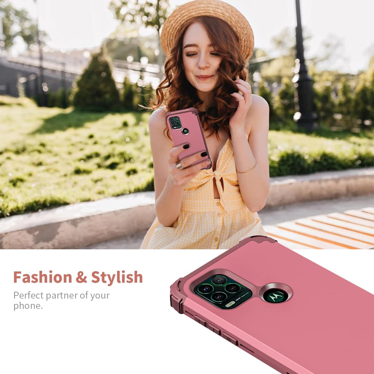 Fingic Funda compatible con Moto G Stylus 5G 2021, 3 en 1, de policarbonato duro resistente, silicona suave, a prueba de golpes, funda protectora