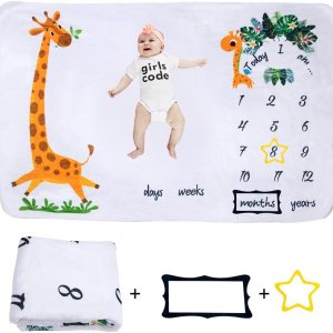 Manta de hitos para recién nacidos, manta de jirafas de 60 x 40 pulgadas, para regalos de baby shower, calendario de primer año, tabla de crecimiento Manta de hitos para recién nacidos, manta de jirafas de 60 x 40 pulgadas, para regalos de baby shower, calendario de primer año, tabla de crecimiento