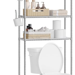 SONGMICS Almacenamiento de 4 niveles sobre el inodoro, estante de almacenamiento de metal, estantes ajustables, 4 ganchos, soporte para rollo, SONGMICS Almacenamiento de 4 niveles sobre el inodoro, estante de almacenamiento de metal, estantes ajustables, 4 ganchos, soporte para rollo,