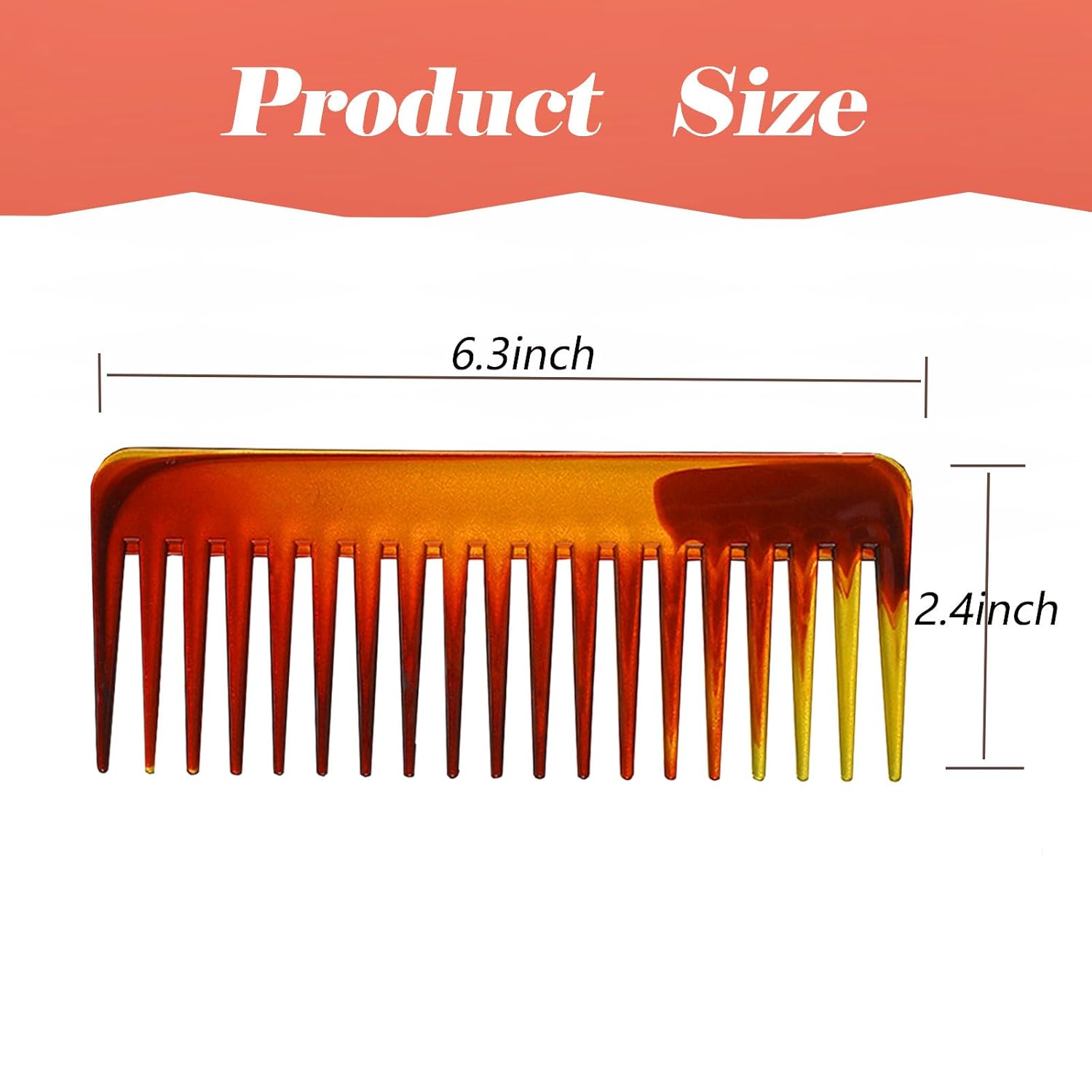 2 peines de dientes anchos, peine desenredante de cabello grande de 6.3 pulgadas, peine de ducha para cabello rizado, cabello húmedo y seco, sin