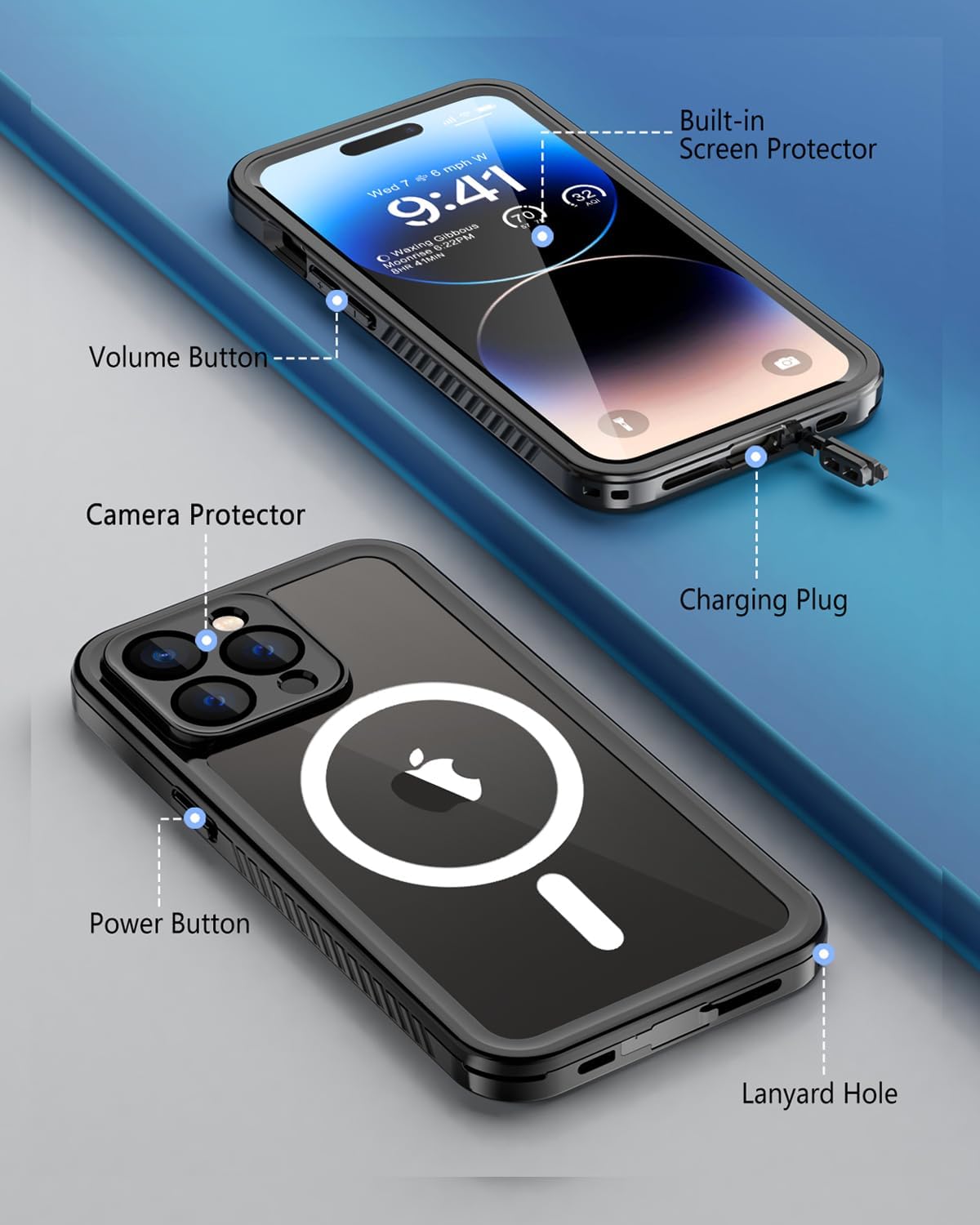 Unitedtime – Funda magnética para iPhone 14 Pro, impermeable, con protector de pantalla integrado, compatible con MagSafe a prueba de golpes, a