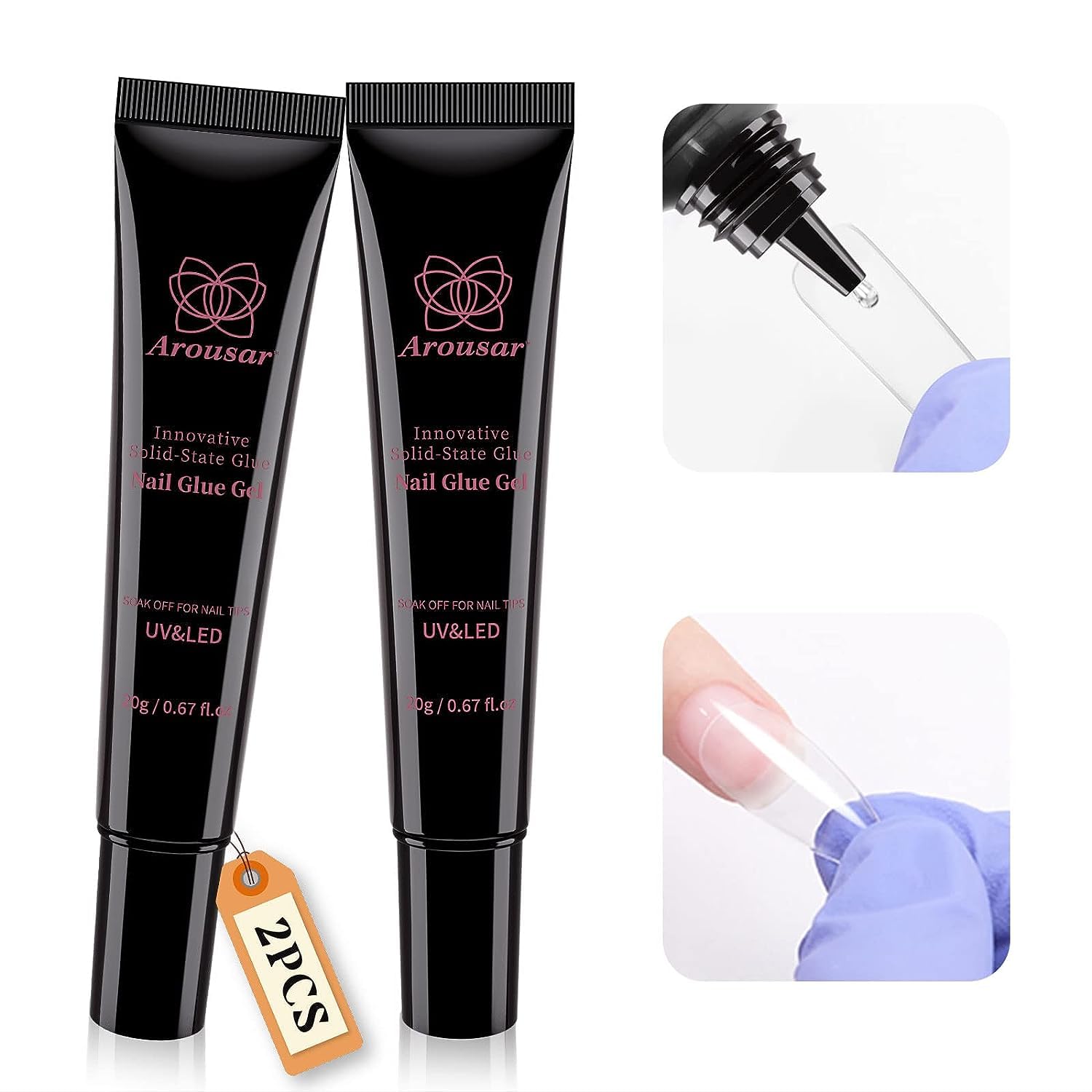 Pegamento de uñas de gel  0.7 fl oz x 2 unidades, gel de pegamento sólido para puntas de uñas, uñas a presión, gel de pegamento de uñas súper fuerte