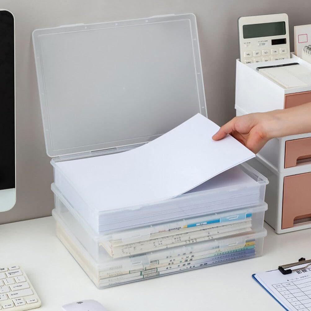 NUOBESTY Estuche organizador de escritorio de oficina, estuche de plástico transparente para álbumes de recortes, caja de almacenamiento de papel,