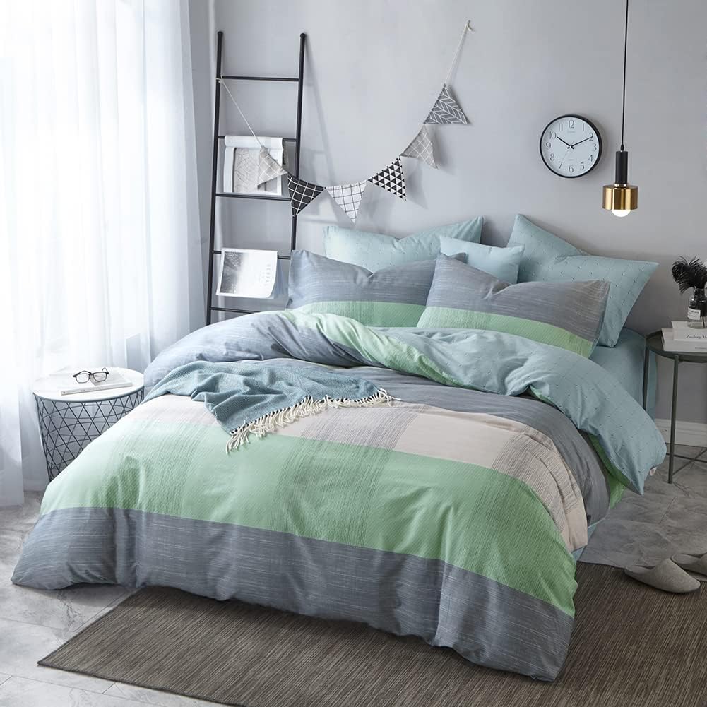VCLIFE – Juego de ropa de cama de algodón de 3 piezas, juego de funda de edredón doble, Queen King, cierre de cremallera y corbatas de esquina,