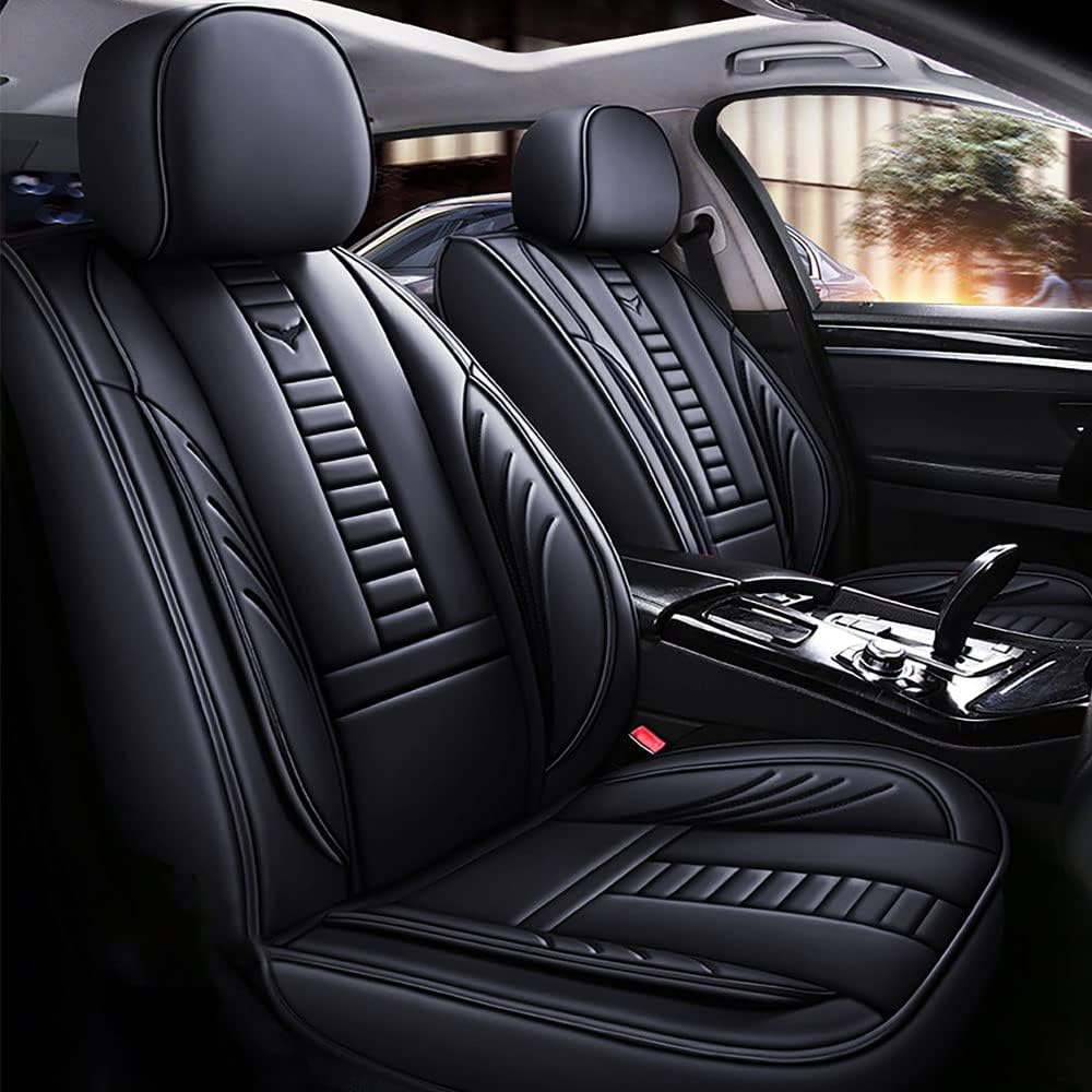 Fundas de asiento delantero para Chevy Aveo 2004-2011, protección de banco frontal 3D compatible con bolsa de aire lateral, línea negra y negra