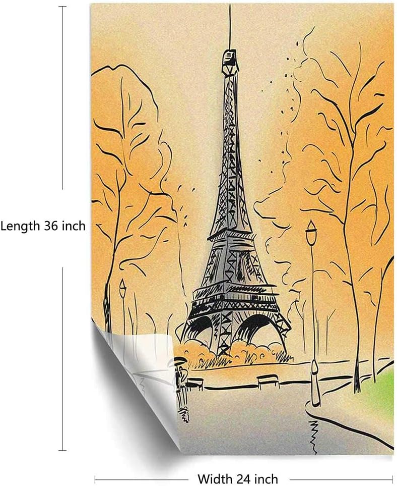 Película de privacidad para ventana de París, torre Eiffel con hojas de otoño en efecto de boceto, punto de referencia navideño, película de vidrio