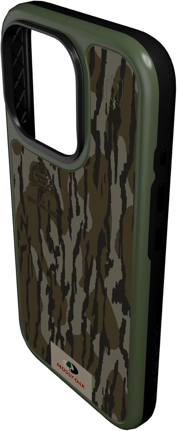 cellhelmet Mossy Oak Bottomland – Funda de doble capa en verde oliva diseñada para iPhone 15 Pro compatible con MagSafe certificada a prueba de