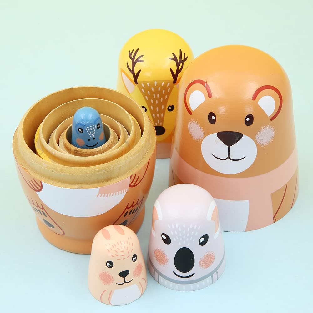 Winterworm Juego de 5 muñecas de anidación de animales Matryoshka Oso, jirafa, koala, conejo, rana, muñecas de anidación rusas, juguetes apilables,