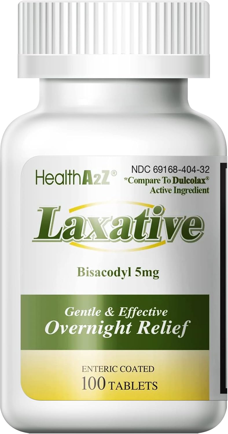 HealthA2Z Laxante Bisacodyl 5mg  100 unidades  Alivio suave y rápido durante la noche para el estreñimiento