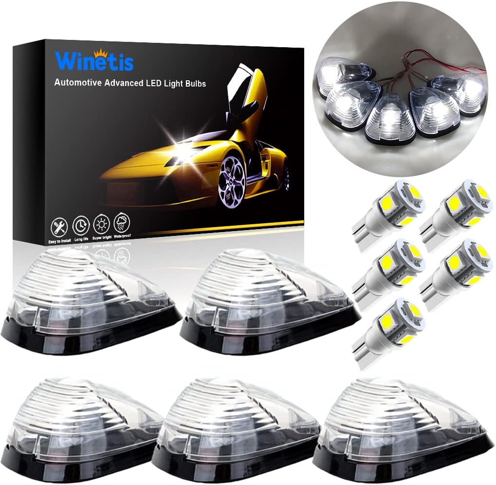 5 luces transparentes para techo con marcador de cabina 264143AM con 5 bombillas LED blancas T10 compatibles con Ford E150 E250 E350 E450 F150 F250