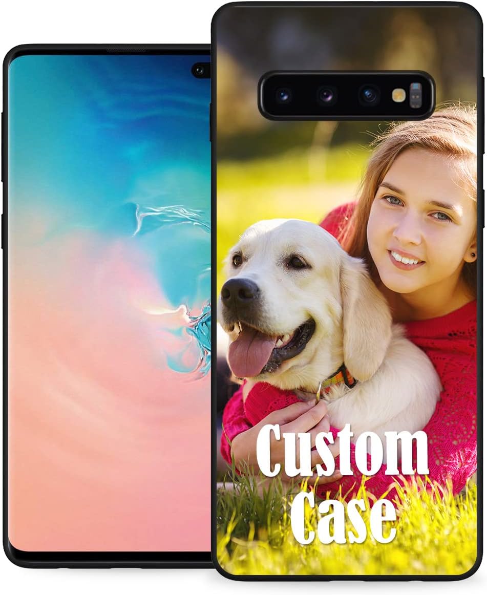 Funda personalizada para Samsung Galaxy S10 con nombre de texto y foto – Funda delgada suave personalizada S 10 (negro)