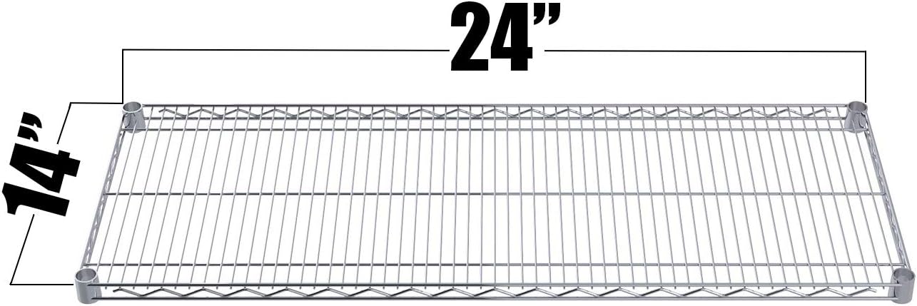 Estantería de alambre cromado, paquete de 2 estantes, estantes de almacenamiento NSF resistentes (14 pulgadas de ancho x 24 pulgadas de largo)