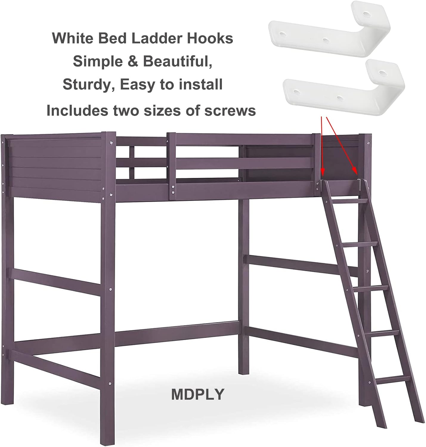 Paquete de 2 soportes de gancho para litera, dentro de 1 pulgada, ganchos de escalera para cama de niños, ganchos de metal de PVC blanco, accesorios