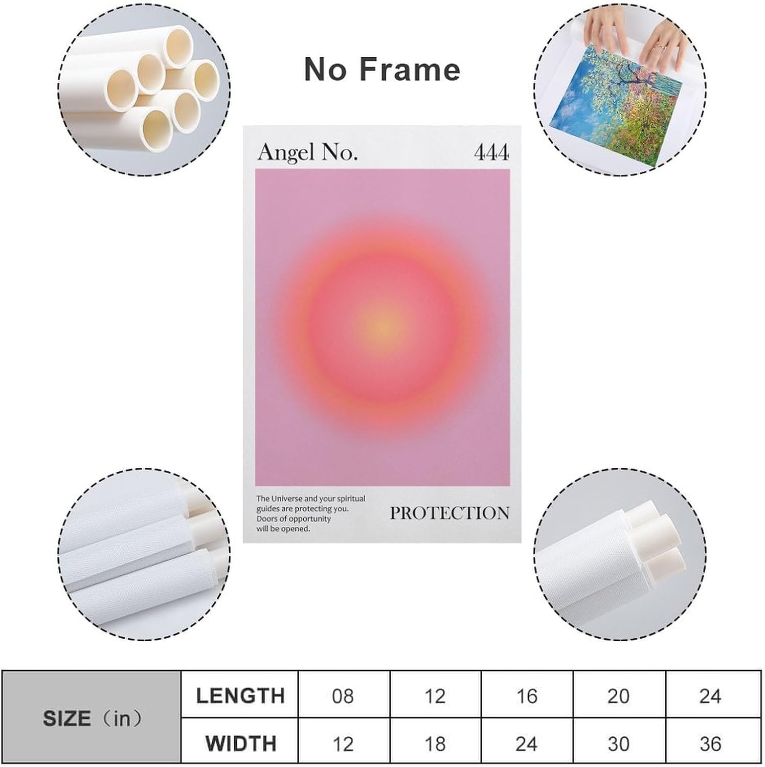 Póster de ángel con el número 444 impreso, color rosa, protección espiritual para el hogar, ley de atracción, manifiesto, póster de lienzo para