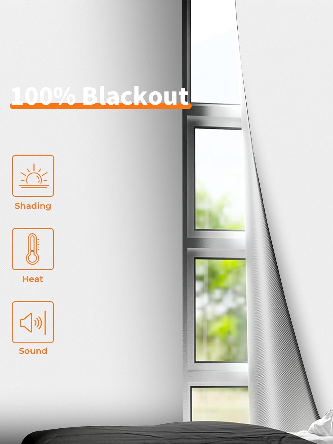 Persianas opacas mejoradas 65 x 59 pulgadas 100 % opacas se puede cortar tú mismo Cortinas opacas blancas portátiles para ventanas, tiras de cinta