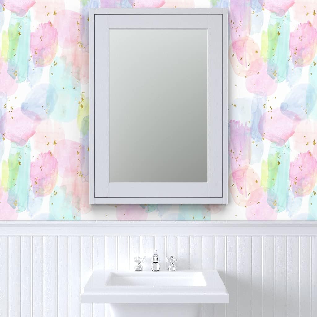 Spoonflower Papel tapiz para despegar y pegar, diseño de estrellas de acuarela de arcoíris, dorado, algodón, caramelo, pastel, unicornio, papel