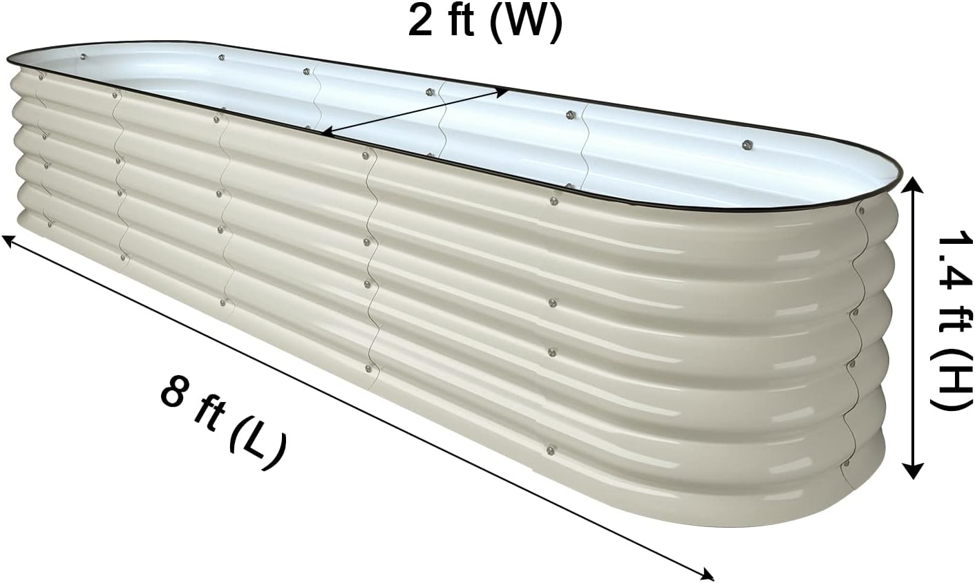 VEGEGA. Kit de cama de jardín elevada de 8 x 2 x 1.4 pies, caja grande de metal de acero inoxidable de zinc-aluminio y magnesio, para plantar